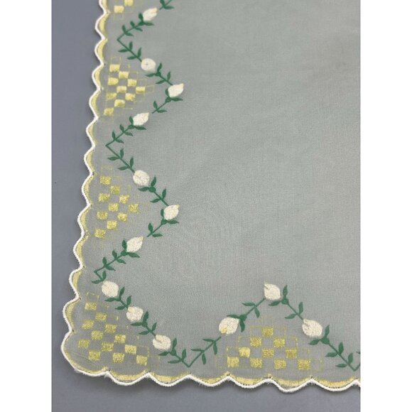 Sheer Hanky Yellow White Rose Rolled Hem Bridal Handkerchief Square 14" Delicate - Picture 5 of 10